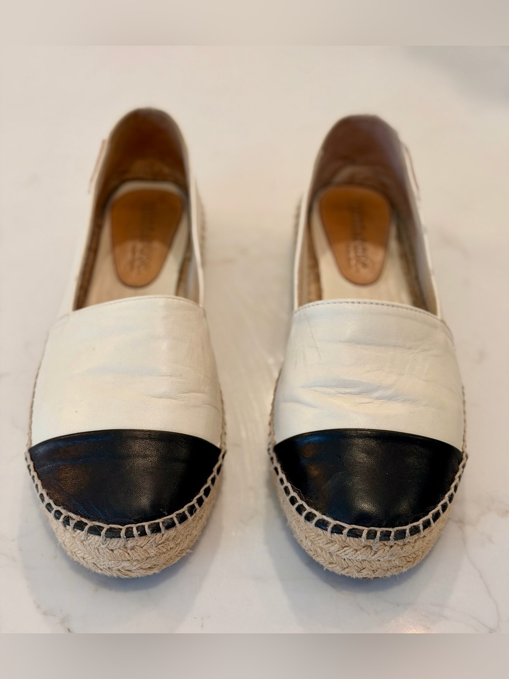 Women's Two-Tone Leather Espadrilles - White and Black